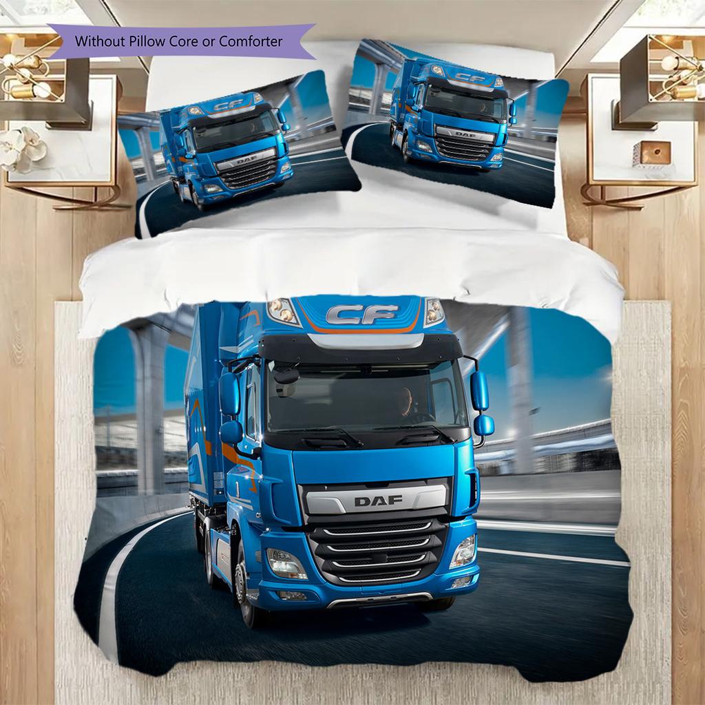 Dynamic Blue Truck Highway Bedding (1 * duvet cover + 2 * pillowcase, without core) 2D Flat Bedding set Christmas birthday gift Soft and comfortable
