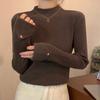 Кофейного цвета полувысокий ворот вязаный базовый свитер для женщин осень и зима тонкий внутренний свитер верх