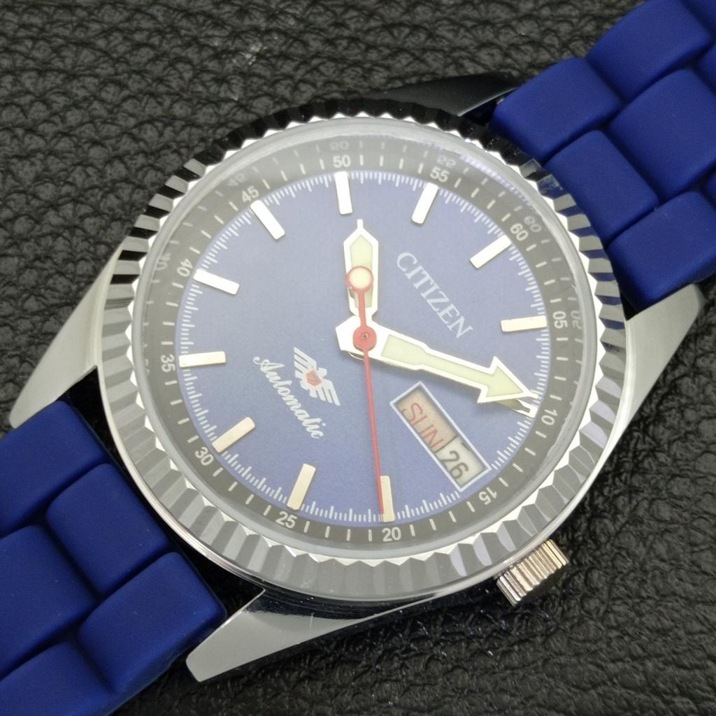 REFURBISHED MENS CITIZEN AUTOMATIC 8200 JAPAN DAY&DATE BLUE DIAL WATCH a432564-2 R112-a432564