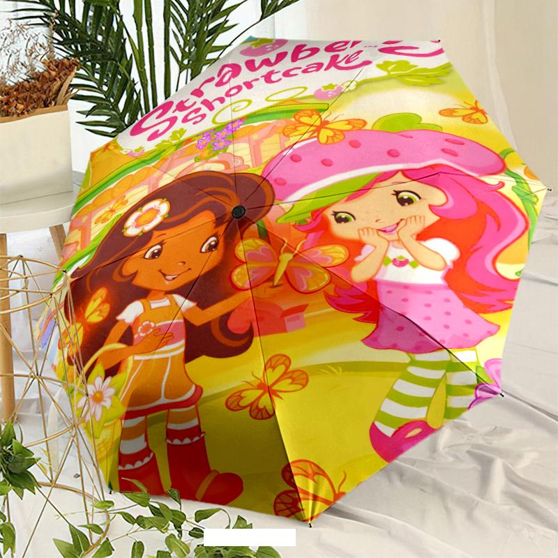 Princess Strawberry Umbrella with Automatic Open/Close & Self-8-Rib Heavy-Duty Umbrella, Compact Travel Umbrella Suitable for Outdoor
