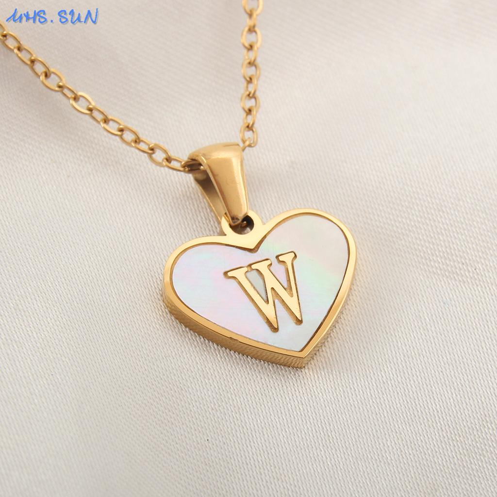 MHS.SUN Stainless Steel Heart Initial Necklace for Women Girls Gold Plated A-Z 26 Letter Pendant Choker Jewelry Birthday Gifts