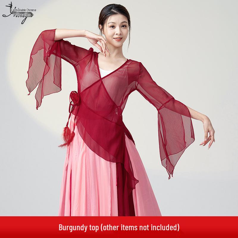 Huayu Classical Chinese Dancewear Set: Long Flowing Fairy Spirit Top for Women's Performance