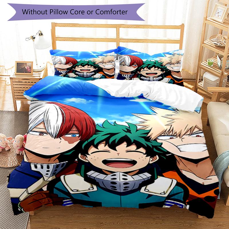 3pcs My Hero Academia Bedding Set Duvet Cover Closure Includes 1 Duvet Cover & 2 Pillowcases, Soft and Comfortable for All Seasons.