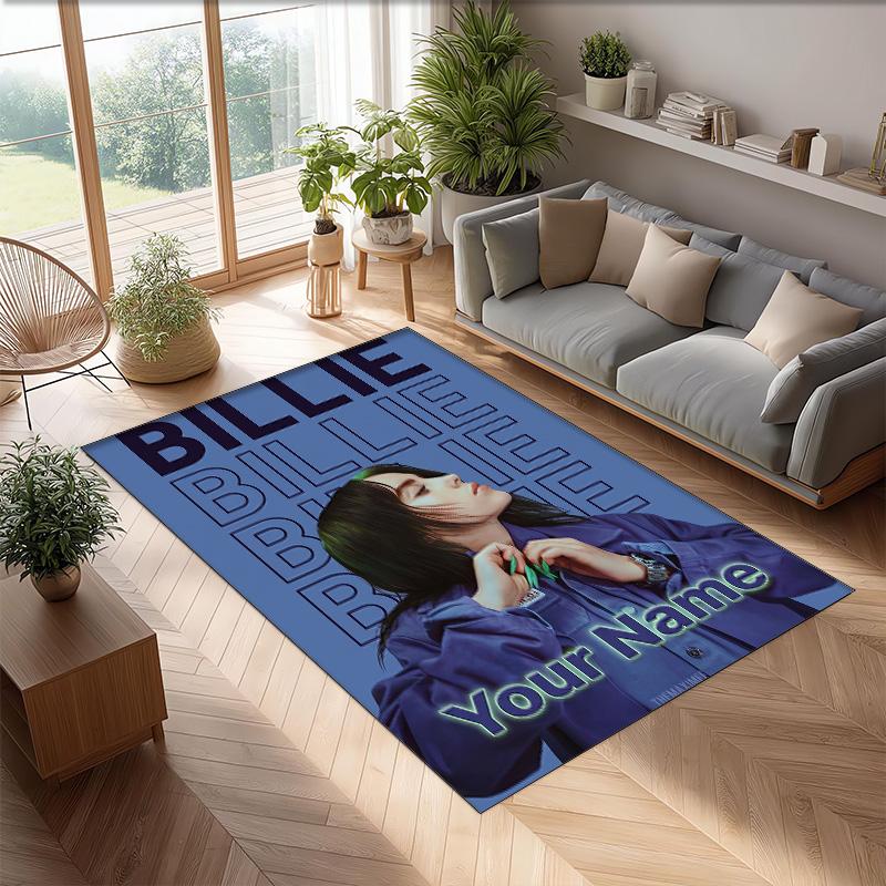 Billie Eilish Crystal Velvet Rug, Custom Name Text Personalized Non‑Slip Floor Mat for Home Decor Gift
