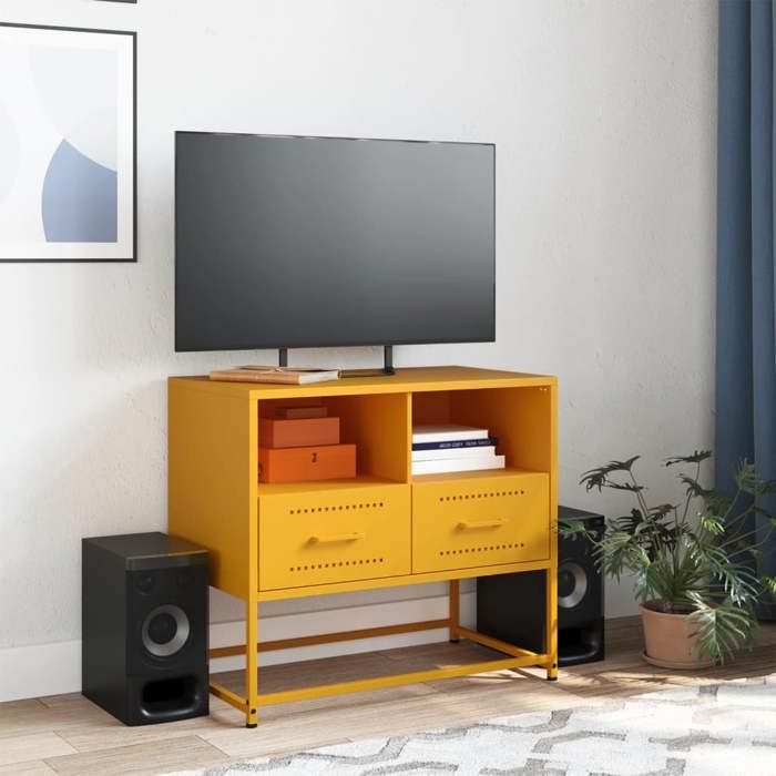 VidaXL Meuble TV jaune moutarde 68x39x60,5 cm acier, support TV, buffet TV, armoire hifi, banc TV, armoire en métal, meuble 846551