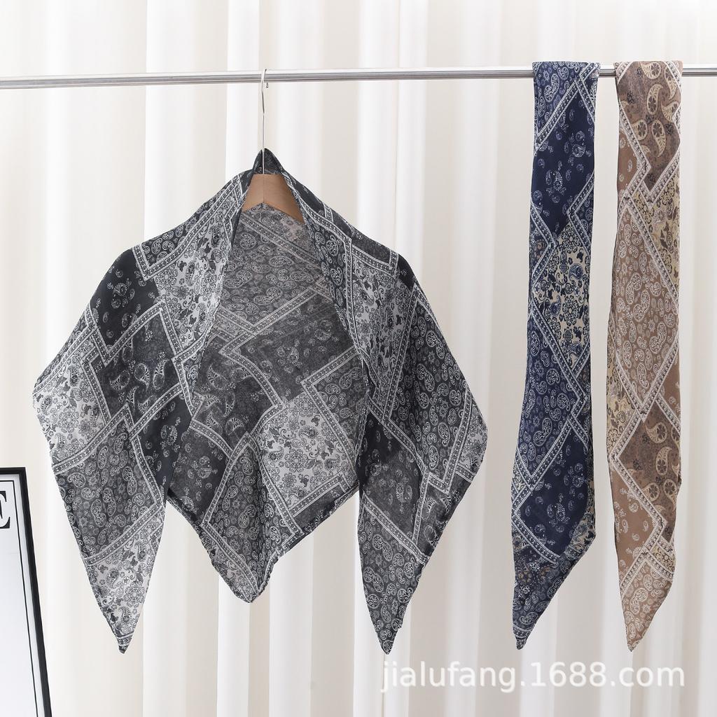Серо-синий шарф с узором «Цветок кешью» и бриллиантами, корейский стиль, 2025 г., для весны/лета