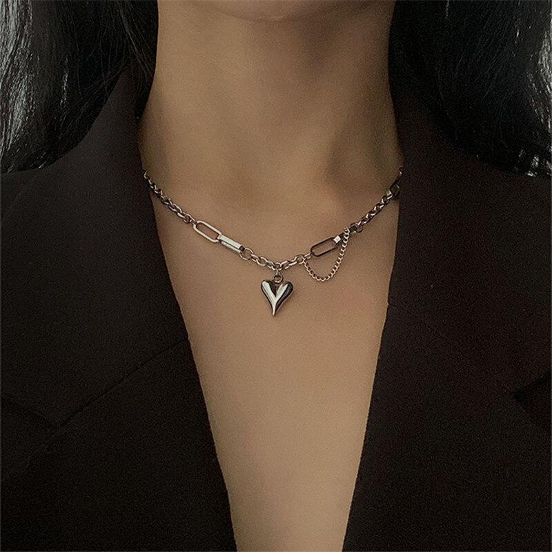 925 Sterling Silver Link Chain Heart Charm Pendent Necklace For Women Girls Party Jewelry Choker Collar Dz802