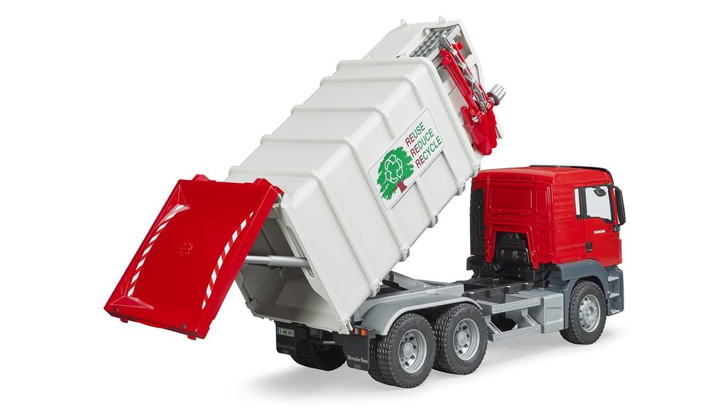 BRUDER MAN Side Opening Garbage Truck RED BR03761