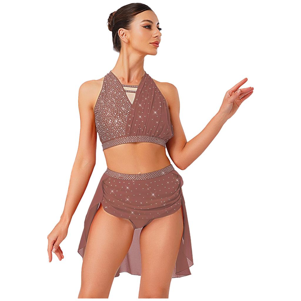 Женский костюм для танца поклонения, платье с длинным рукавом и асимметричным подолом, контрастный цвет, комплект брюк-палаццо