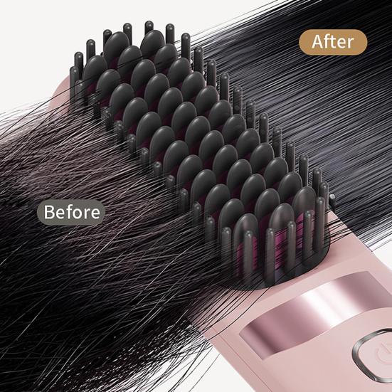 Беспроводной выпрямитель для волос Щетка 3 температурных режима Регулируемый светодиодный дисплей Быстрый нагрев Портативная дорожная электрическая горячая щетка Укладка вьющихся волос