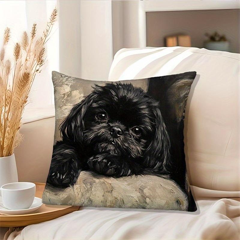 Vikama Modern Black Shih Tzu Pillowcase Ultra-Soft Fleece Single-Sided Printed For Sofas Bedrooms Living Rooms