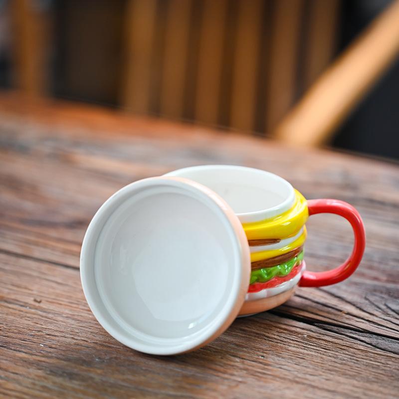 Hamburger With Lid High Value Ceramic Cup Home Office Water Cup Personalized Milk Breakfast Cup Coffee Cup