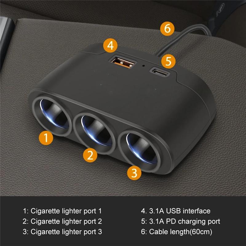 5 Port 120W Car Charger Adapter 12V 24V Socket Dual USB LED Phone Fast Charger For iPhone iPad GPS Dashcam Auto Charger Splitter