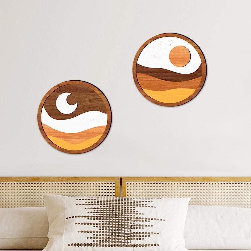 2Pc Wooden Wall Stickers Farmhouse Decoration Wooden Ornament Bohemia Art Installations Retro Hollow Flower Wall Hanging