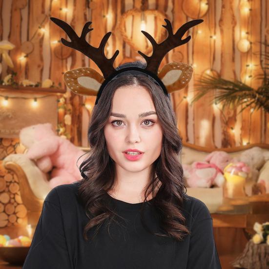 Повязка на голову с оленьими рогами, женские оленьи рога и уши, аксессуары для волос на Рождество, Хэллоуин, косплей, вечеринка, принадлежности