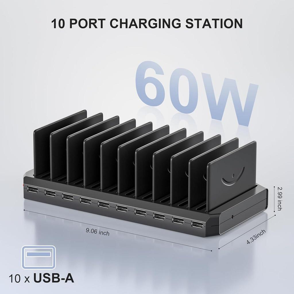 10-слотовое USB-зарядное устройство и настольный органайзер с Type-C для планшетов и телефонов