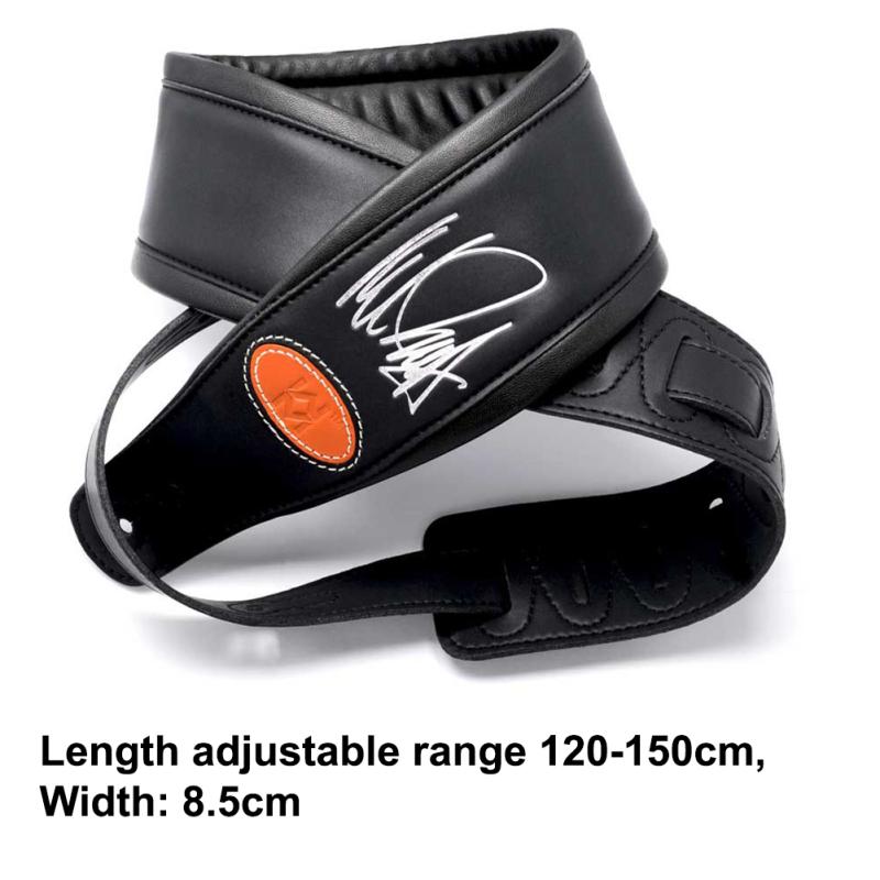 Кожаный ремень для электрогитары с подписью Нила Зазы. Широкий утолщенный ремень для бас-гитары.