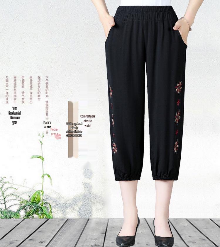 Летние вышитые хлопково-льняные брюки для мамы - Дышащие, повседневного кроя для женщин