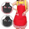 Women Cute Bowknot Decor Pocket Apron Plaid Print Splicing Adjustable Lace-up Kitchen Flirty Apron Mother Day Gift