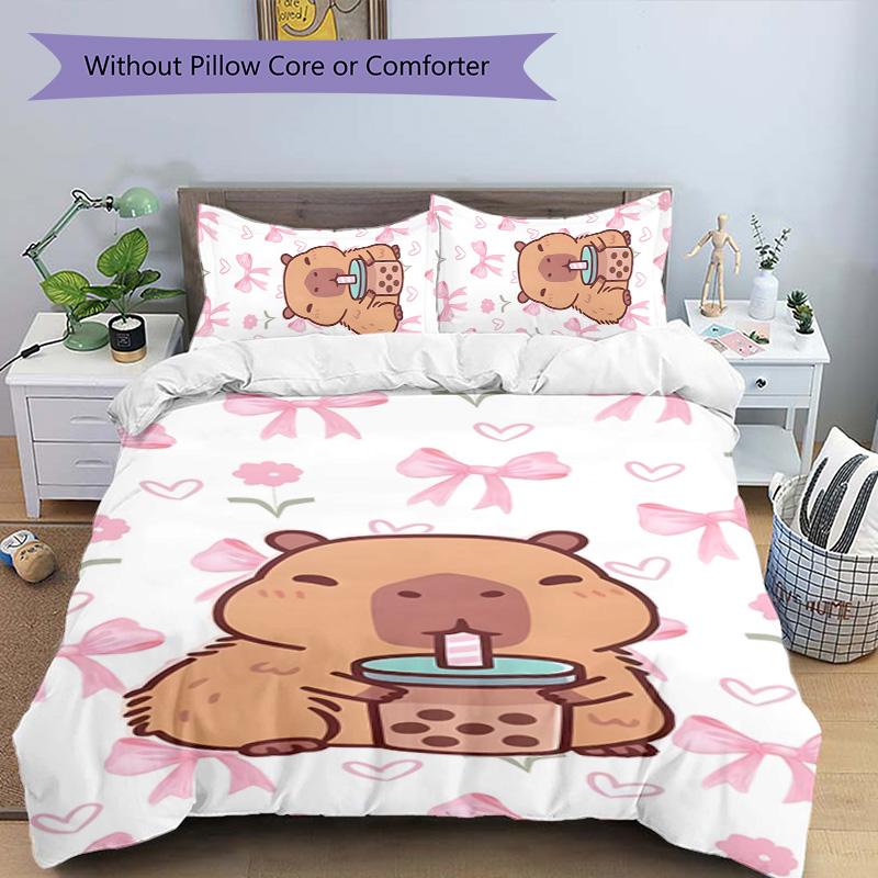 Kapibara 3pcs Bedding Set Duvet Cover Closure Includes 1 Duvet Cover & 2 Pillowcases for All Seasons Bedroom Home Dorm Decor