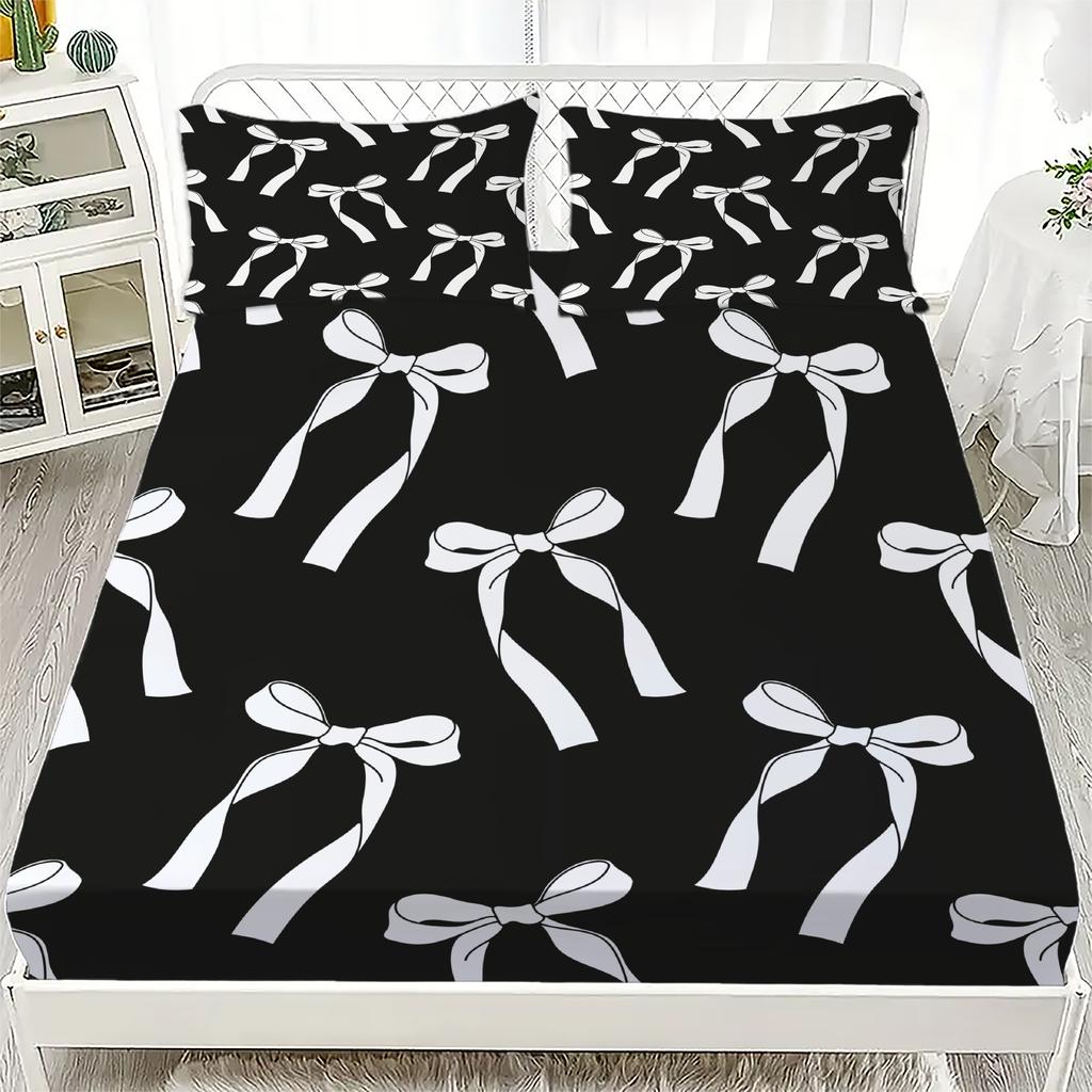 Набор простыней на резинке с бантом, 2/3 шт., Персонализированный комплект постельного белья с бантом, Удобный, Приятный к коже, Милый стиль, 180x220 см