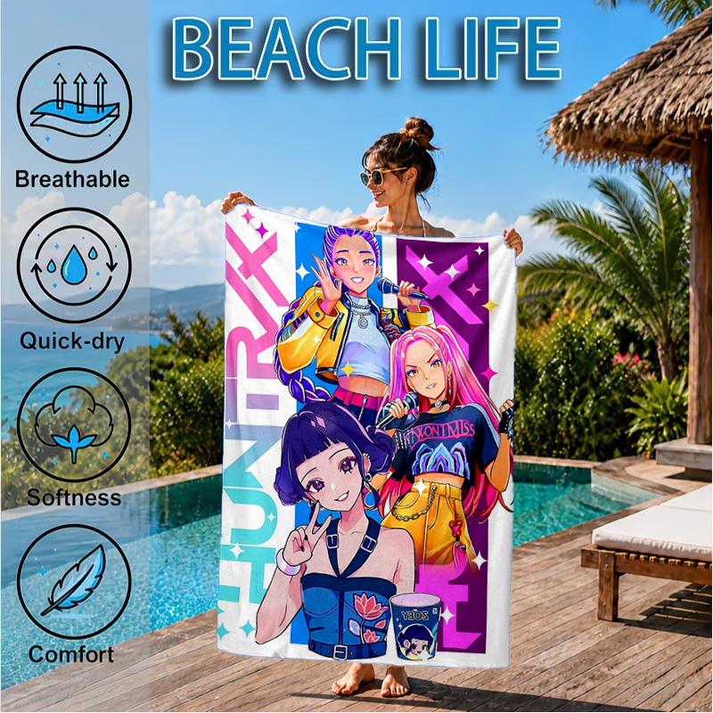 K-pop Demon Hunter Adventure Beach Towel, Quick-drying, Easy to Care for, Suitable for Both Fitness and Beach Vacations,Sports Essential