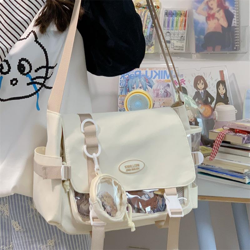 College Wind Joker Simple Large Capacity Postman Bag Female Transparent Baby Bag Pain Bag Tutorial Bag Slung Shoulder Bag.