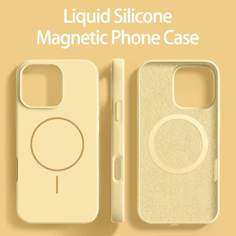 Жидкий силиконовый мягкий магнитный чехол для телефона Magsafe для iPhone 16 Plus 15 14 13 12 Pro Max простой чехол для беспроводной зарядки