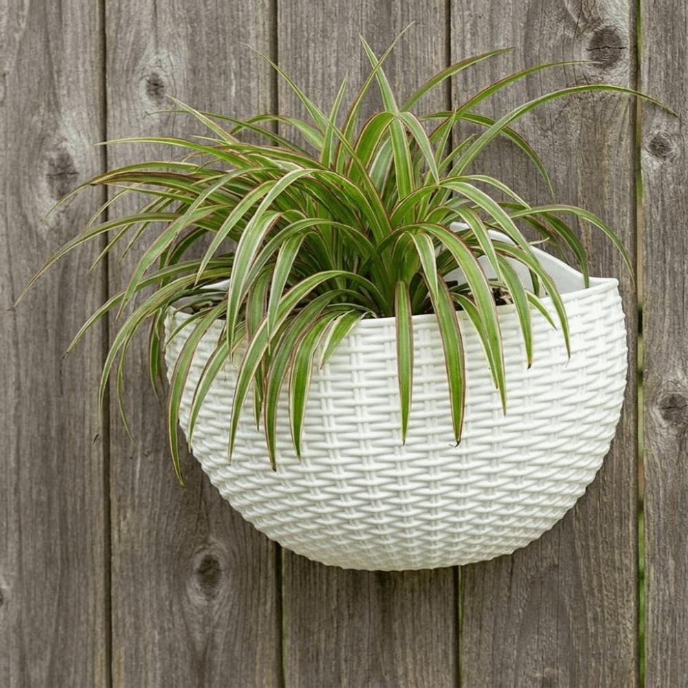 Plastic Rattan Weaving Hanging Flowerpot Half Round Over Fence Planter Wall Flower Pot Flower Shop