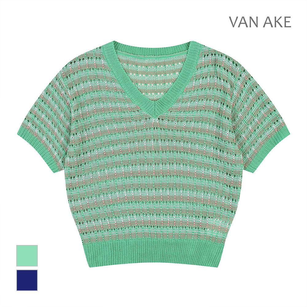 VANAKE Woven Pattern V-Neck Knit_Vb39Ktq401Z