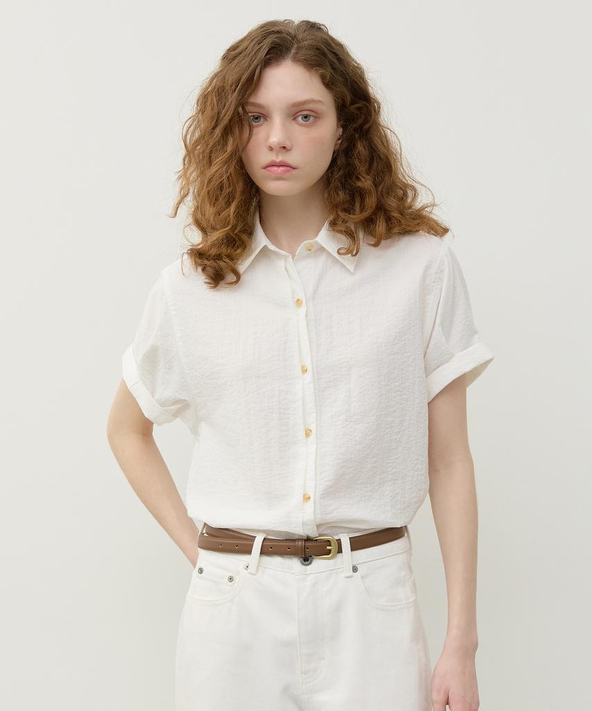 CITYBREEZE Roll-Up Button Point Short Sleeve Shirt_White
