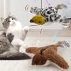 Cat Toy USB Rechargeable Electric Simulation Bird with Catnip Plush Flying Bird with Lifelike Chirping for Kitty Exercise