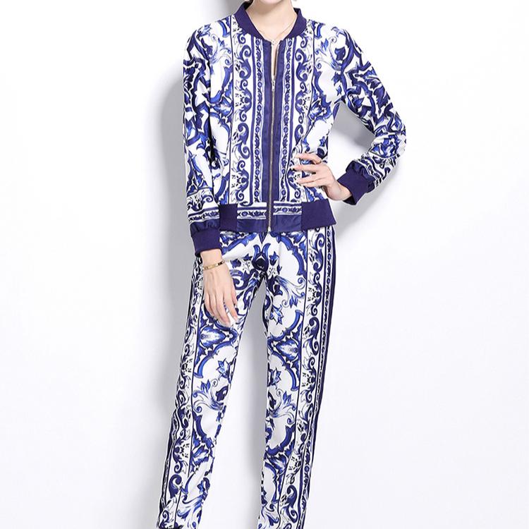 Весна Осень Модный Дизайнерский Подиумный Комплект Из 2-х Частей Женский Куртка На Молнии Пальто И Эластичный Талия Карманный Костюм Узкие Брюки