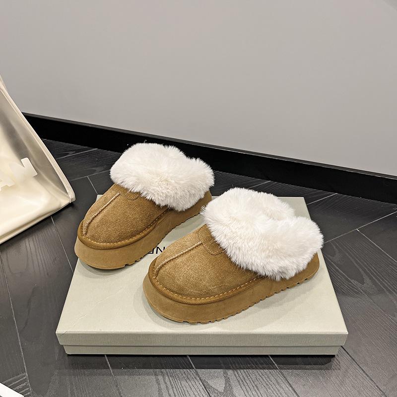 Женские тапочки из натуральной кожи и меха 2024 года — новые зимние ботинки на толстой подошве с застежкой-молнией сверху, нескользящей плоской подошвой.