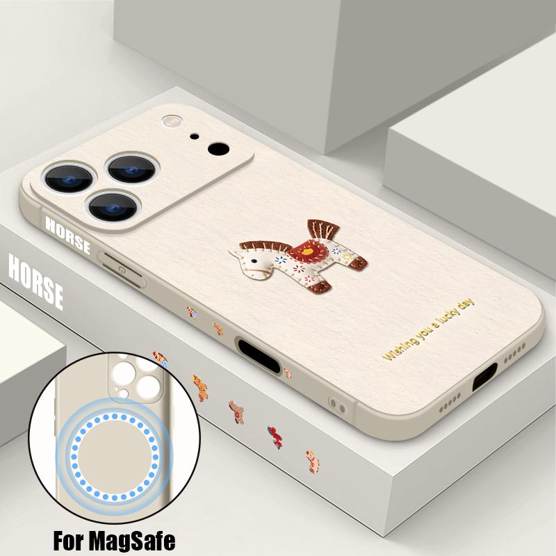 Магнитный Чехол Для Magsafe Для iPhone 17 Pro Max Милый Принт Маленькой Белой Лошадки Мягкий Силиконовый Задняя Крышка Телефона Для iPhone 16 15 14 13 Pro Max 16e 17e