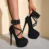 2025 New Runway Metal Rivets Ankle Strap Extreme High Heels For Women Wedding Party Shoes Platform Pumps Sandals