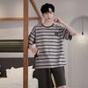 Men's Pajamas Set Short-Sleeve Tops and Shorts Sleepwear Loungewear Students Two-Piece Striped Youth Nightwear Y2k Homewear Male
