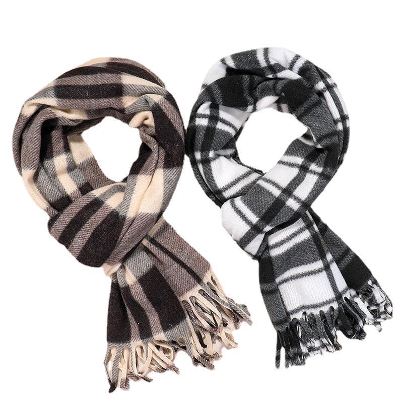 Autumn And Winter Classic Plaid Double-Sided Velvet Gift Scarf Exhibition Night Market Men'S Stall Warm Scarf Women'S Shawl