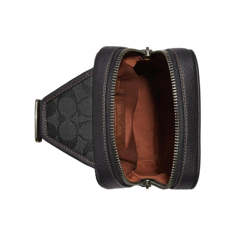 Coach Салливан 16 классическая старинная цветочная печать застежка-молния покрытый холст и фактурная кожаная сумка через плечо маленькая мужская хаки