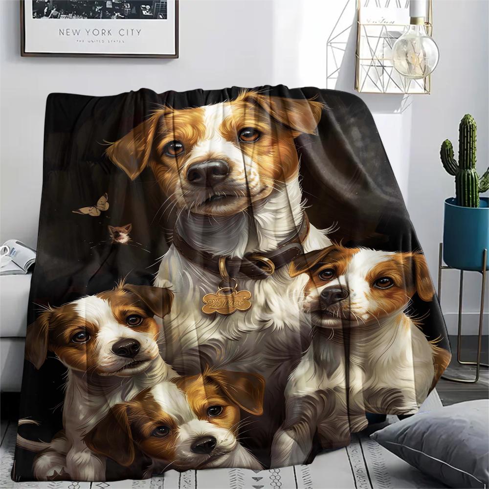1Pc Cute Puppy Print Flannel Blanket, High quality Comfortable for All Seasons, Home Decor, Warmth and Comfort, Perfect for Christmas Gifts