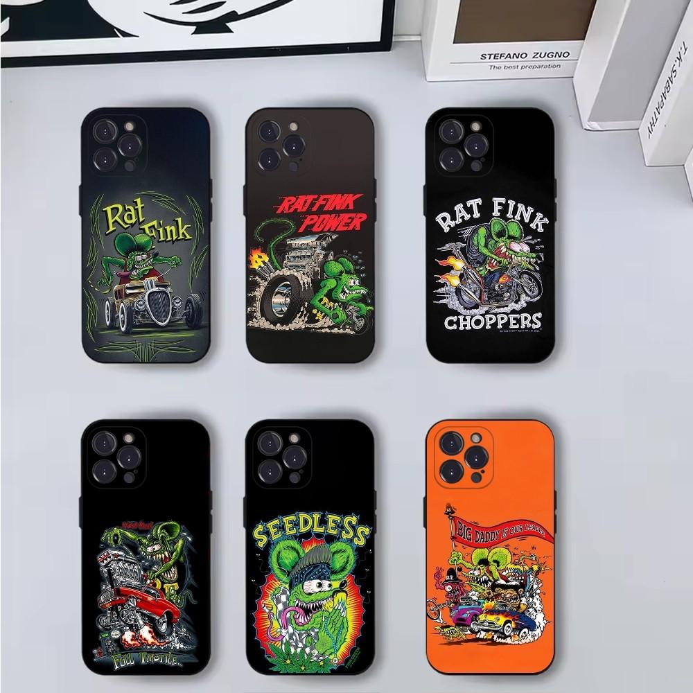 Мультяшный Чехол для Телефона Rat Fink RF Для iPhone 16,15,14,13,12,11,Pro,X,XS,Max,XR,Plus,Mini Мягкий Черный Чехол