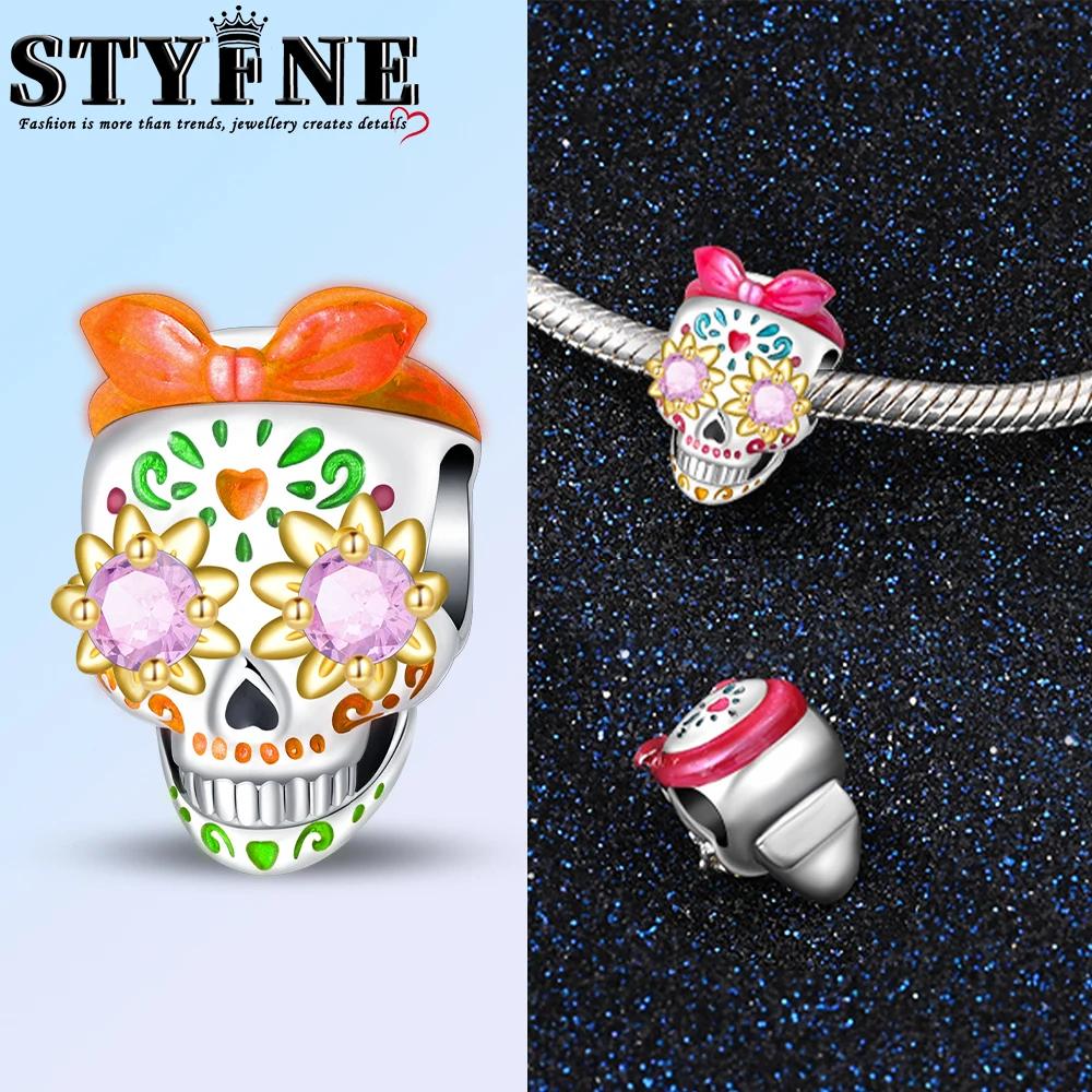 Copper Luminous Hip-Hop Black Skull Charm Pendant Beads Fit Original Bracelet For Women Valentine Day Jewelry Gifts