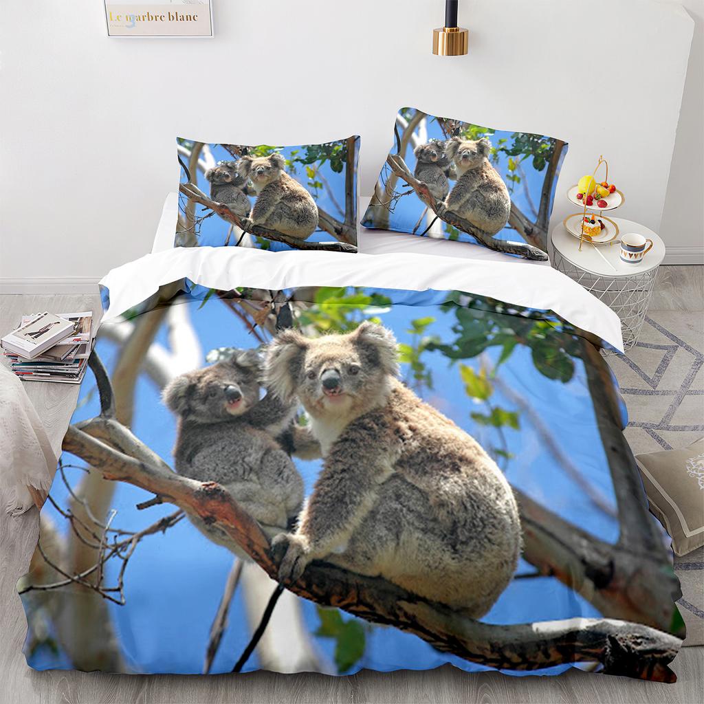 Comfortable Cartoon Koala Pattern Duvet Cover Set With Duvet Cover And Pillowcases King Queen Twin Sizes For Boys Girls And Kids