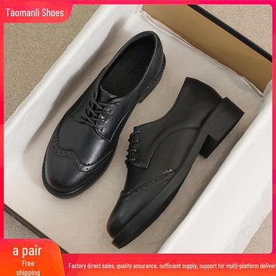 Женские черные кожаные туфли-лоферы на шнуровке и мягкой подошве в британском стиле 2024 года