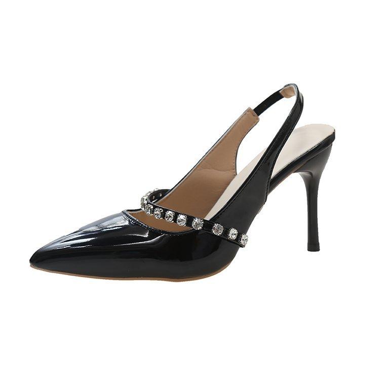 Женские туфли на высоком каблуке 2025 зима новые однословные со стразами на мыске, тонкий высокий каблук, острый носок, мелкий вырез, открытые туфли женские