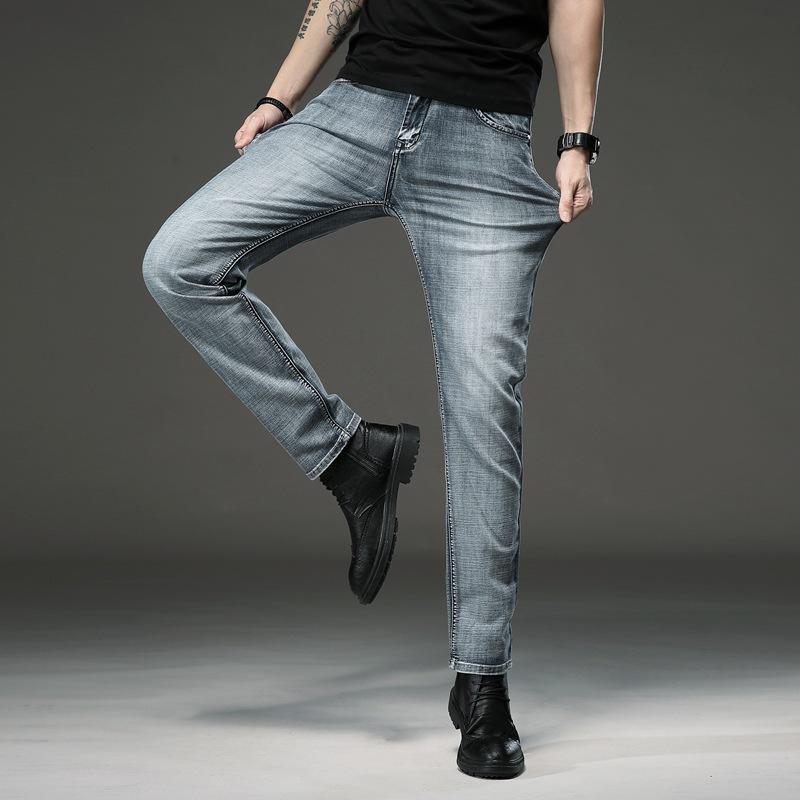 Мужские джинсы свободного покроя, новые корейские облегающие эластичные повседневные прямые винтажные джинсовые брюки мужские
