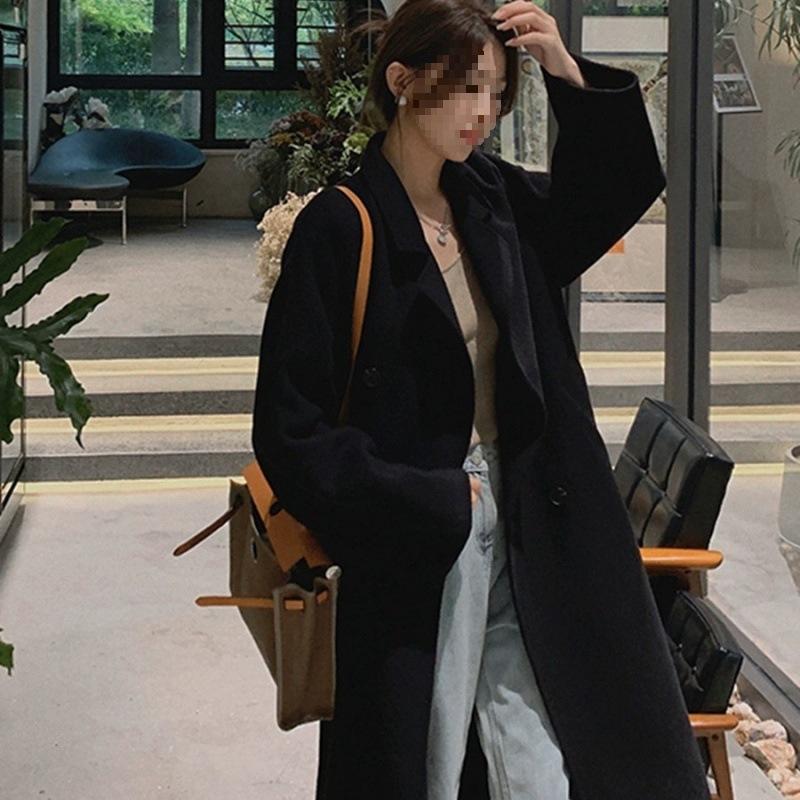 Дизайнерское овсяное двухстороннее кашемировое шерстяное пальто женское весна-осень 2024 года новое шерстяное пальто выше колена