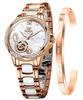 Женские механические часы-автомат OLEVS с керамической, розово-золотой, хрустальной и отделкой из нержавеющей стали, водонепроницаемые, белые