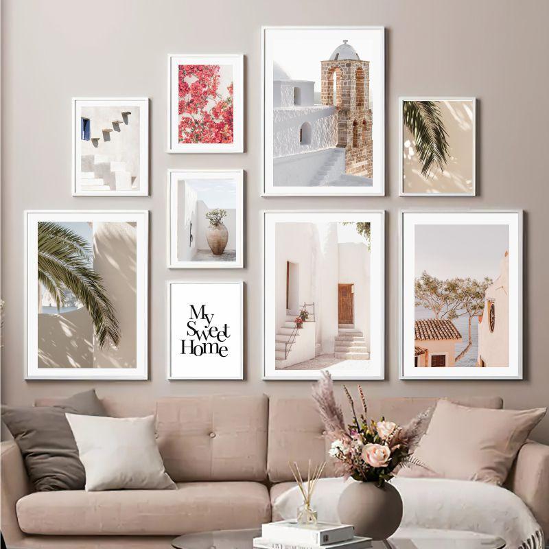 Плакат со зданием Средиземного моря, кокосовая пальма, Испания, деревня, пейзаж, настенная живопись на холсте, скандинавская картина, домашний декор для комнаты