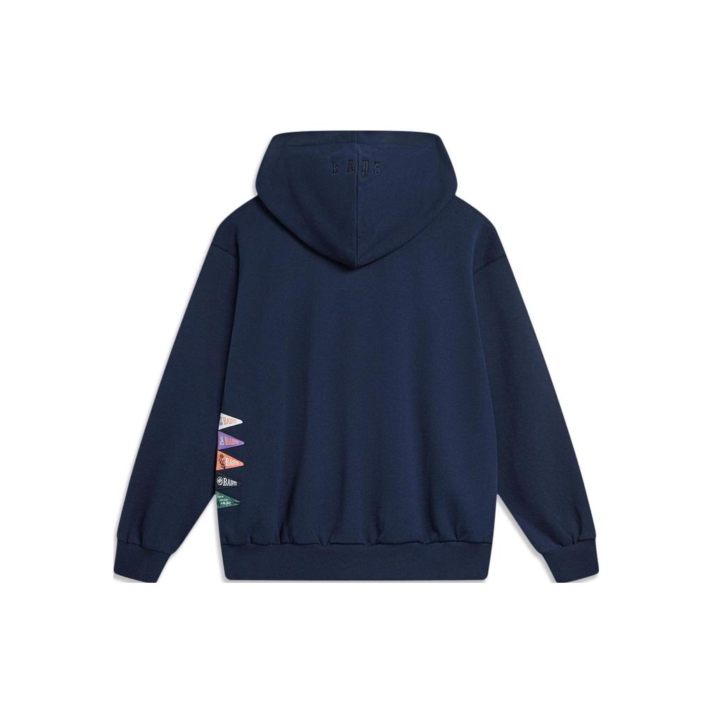 Li Ning Badfive вышитый буквенный принт свободный пуловер с капюшоном унисекс толстовки темно-синий AWDT469-7